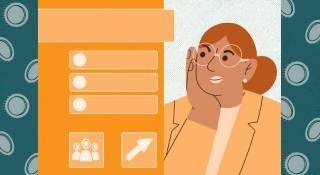 ilustração com mulher e gráficos representando como funciona o CDB