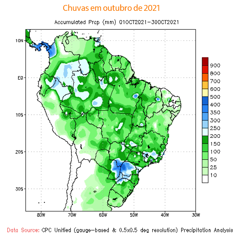 Mapa climático para chuvas brasileiras.