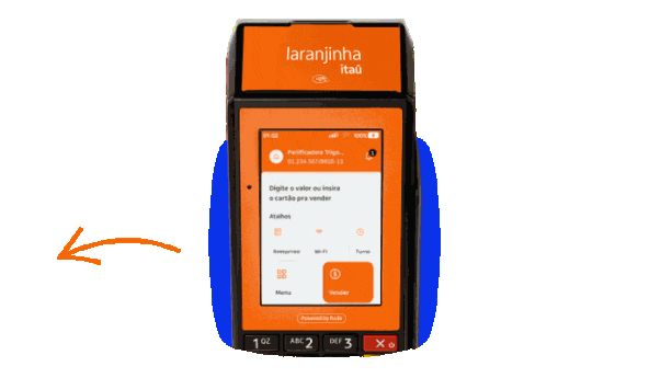 Gif da laranjinha + do Itaú demonstrando uma venda no voucher
