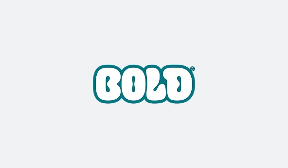Logo da Bold em fundo off-white, letras na cor branca e contorno verde