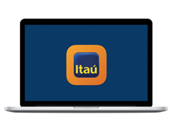 Computador com a tela do ícone do Aplicativo Itaú no computador