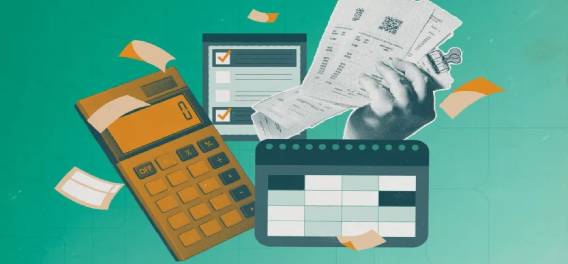 ilustração de contas a pagar, calculadora e calendário