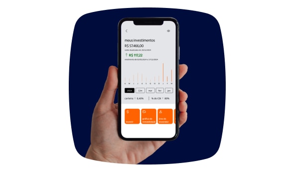 Imagem da tela de um smartphone mostrando a inteligência de investimentos Itaú.
