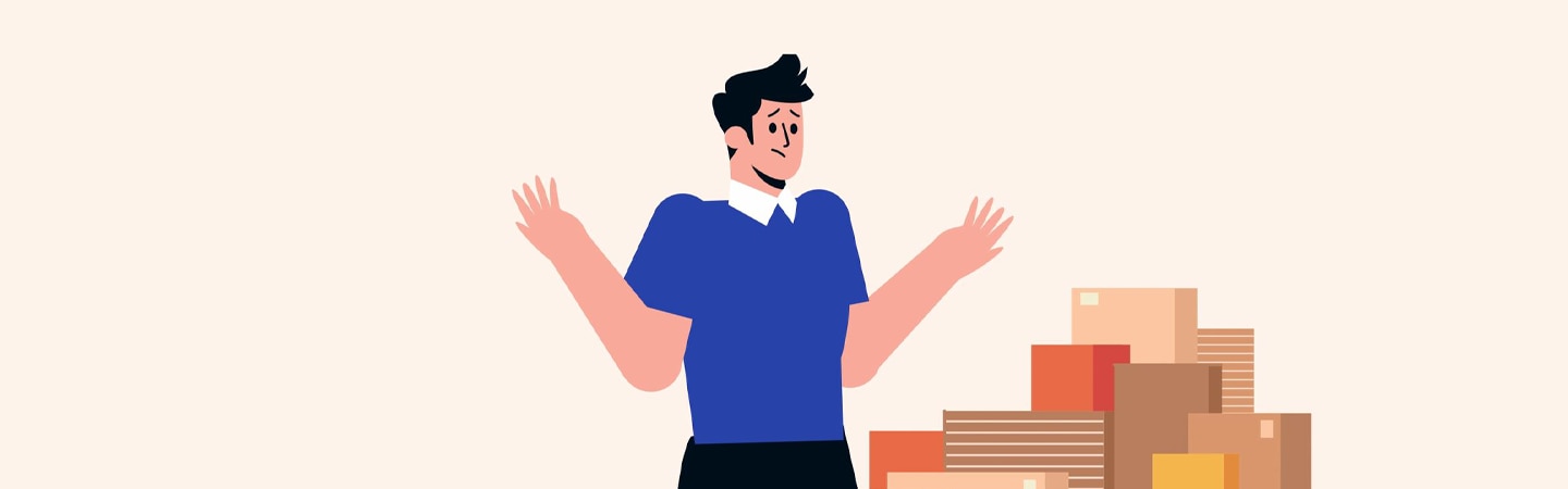 Vetor de um homem pensando com algumas caixas