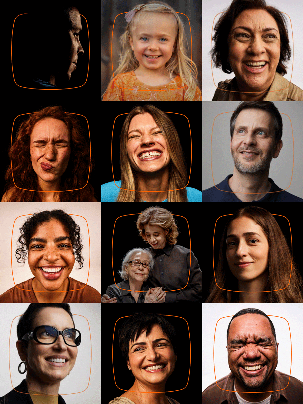 Mosaico com 12 pessoas de diferentes gêneros e etnias.