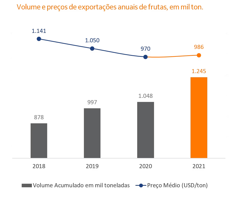 Gráficos de linhas e barras com as exportações.