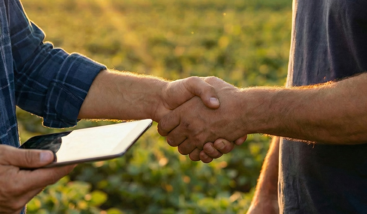Fotografia de clientes Itaú BBA dando aperto de mãos