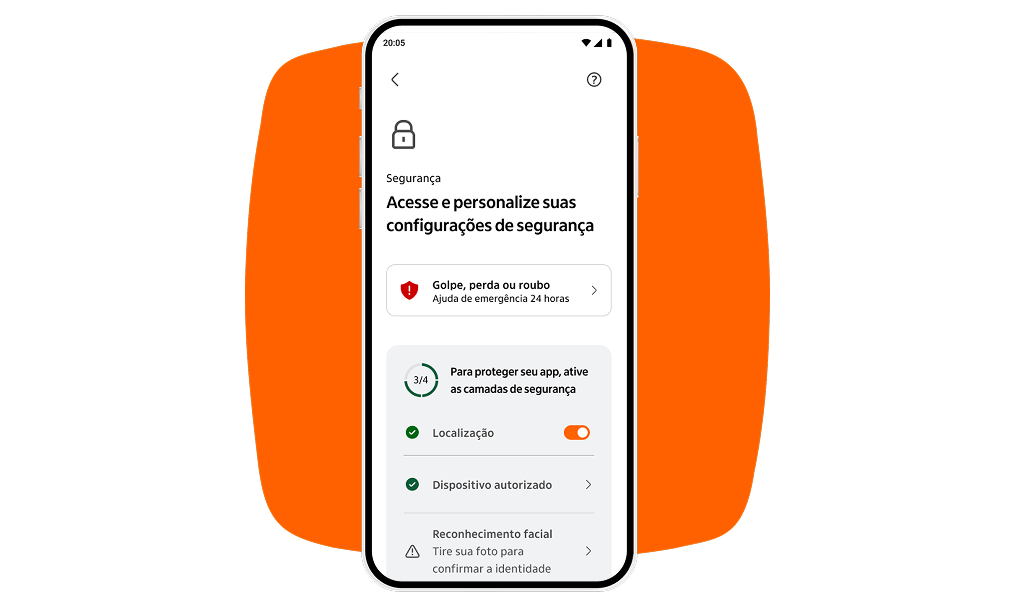 Aplicativo mostrando a área de segurança