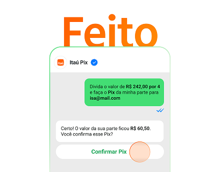 Celular com Whatsapp do Itaú Pix na tela