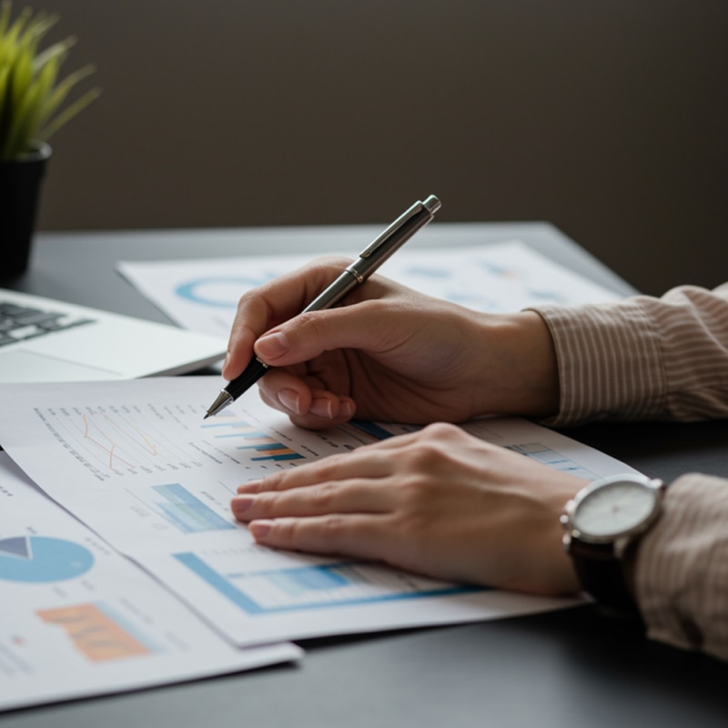 Fotografia das mãos de um cliente Itaú BBA fazendo análises de gráficos
