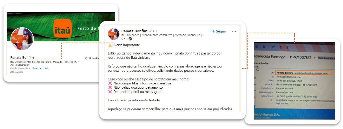 Golpe que usa o nome do Itaú Unibanco para atrair vítimas com ofertas falsas de emprego