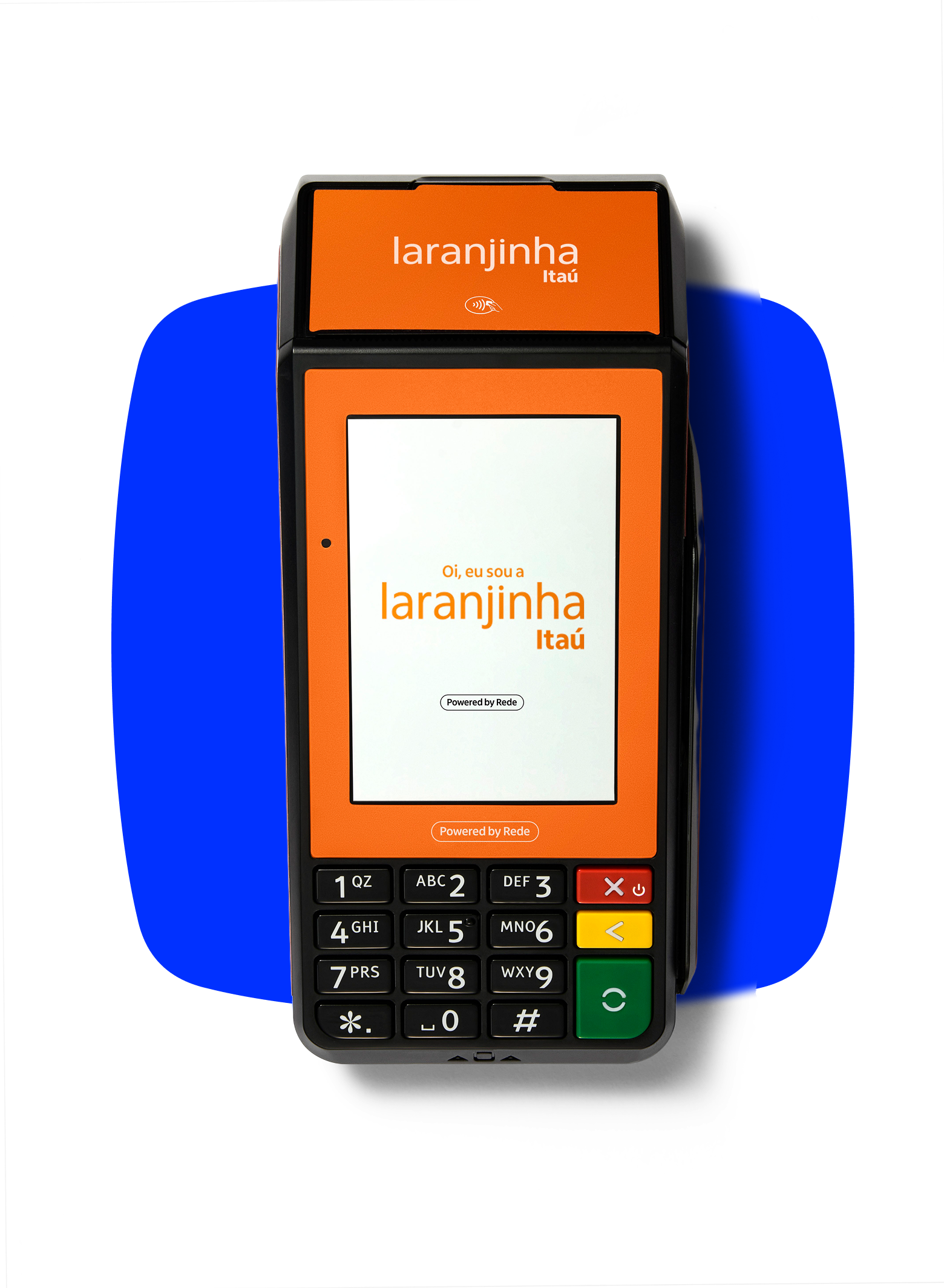 Imagem da Laranjinha + com uma pedra azul no fundo