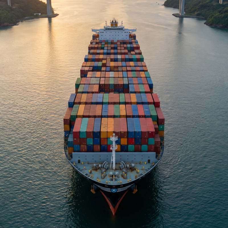 Fotografia de uma embarcação com contêineres