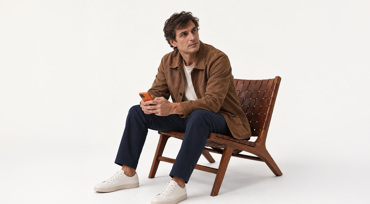 Cliente Itaú Personnalité sentado em um banco, com o celular na mão